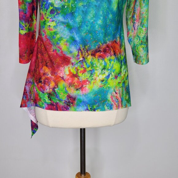 Leoma Lovegrove Top Colorful Fish Print Asymmetrical Artsy Unique Novelty M - Picture 9 of 12